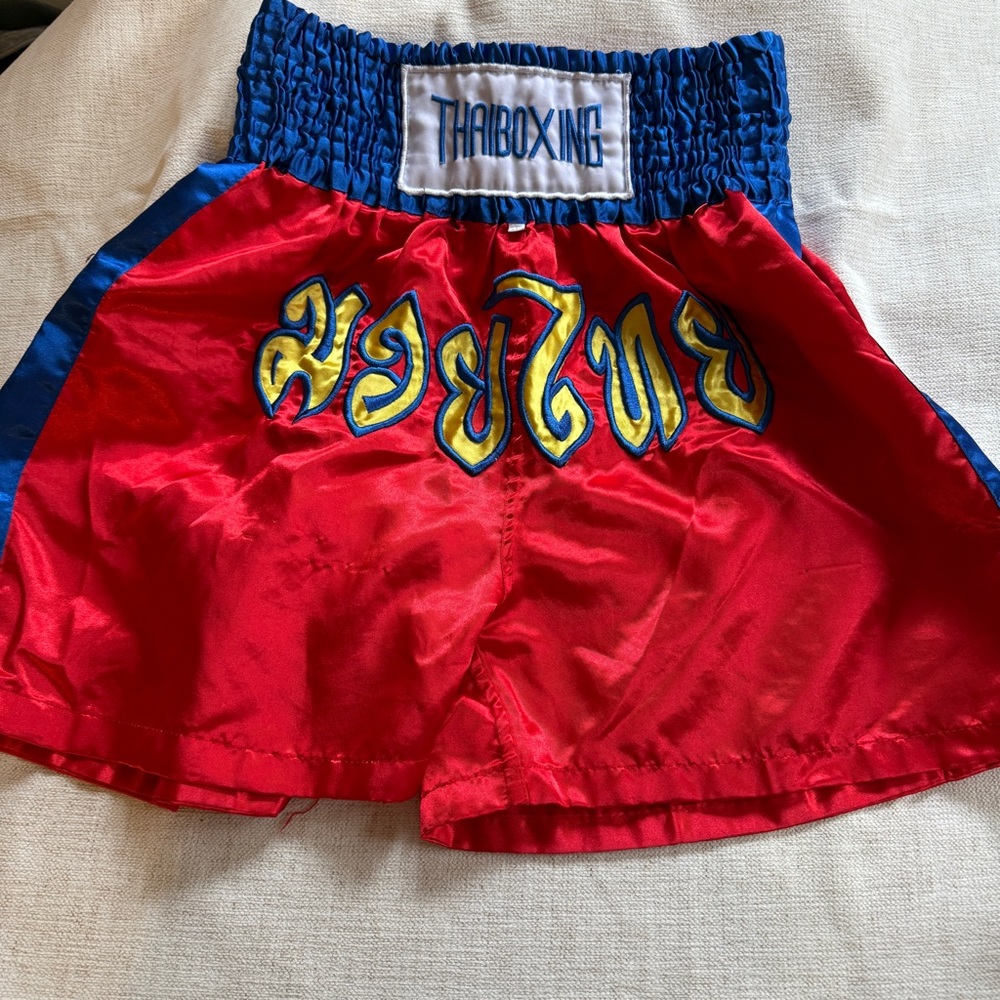 Muay Thai Boxing Shorts Satin Red Blue | Y2K Streetwear Fight Shorts